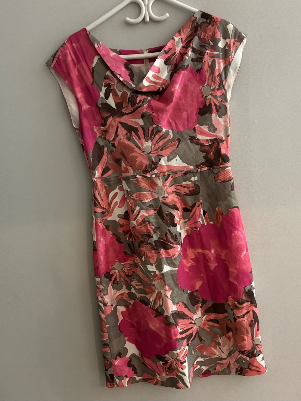 Banana Republic MadMen Floral Print Cowl Neck Dress Linen Blend Midi Size 8